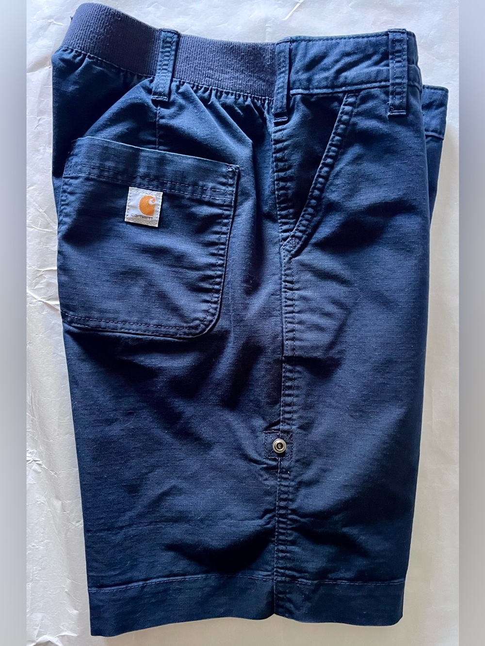 Carhartt Navy Blue Cargo Shorts Elastic Waist adjustable length Original Fit 6